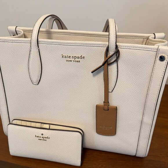 Kate Spade New York Market Pebbled Leather Medium Tote + Wallet in Parchment - Picture 1 of 6